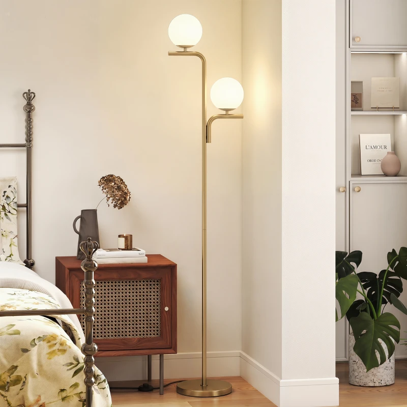 HOMCOM LED Floor Lamp, Modern Standing Lamp with 3 Colour Temperatures, Globe Glass Shades and Foot Switch, Gold Tone