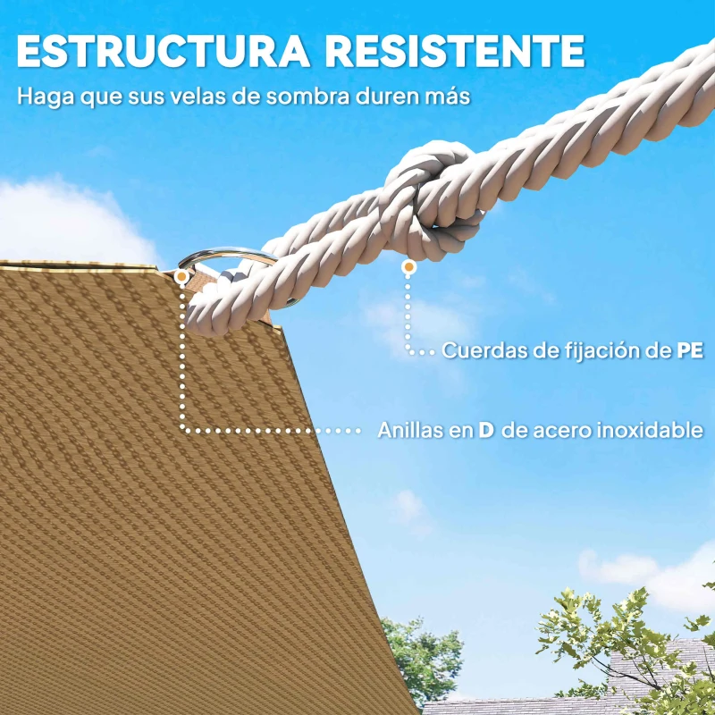 Outsunny Toldo Vela Rectangular de HDPE 4x6 m con Anti-UV Anillas de Acero Inoxidable y Cuerdas de Nylon para Jardín Patio Arena