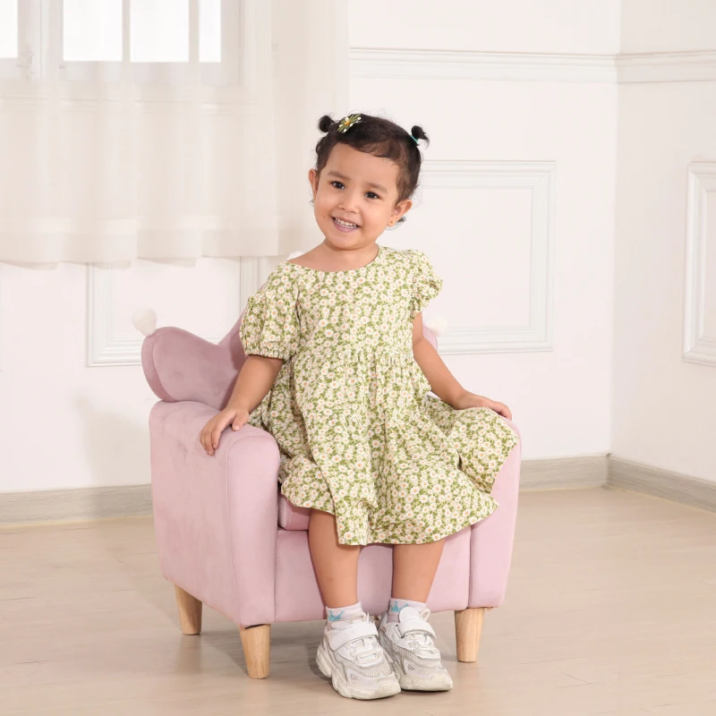 HOMCOM Poltrona per Bambini in Tessuto Effetto Velluto Rosa con Schienale a Corona, 50.2x41.9x57.8 cm
