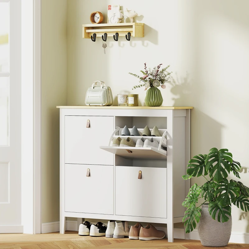 HOMCOM Pantofar Slim cu 4 Sertare pentru 20 Perechi de Pantofi, Mărime EU44 și Separatoare Reglabile, 105x24x95,5 cm, Alb