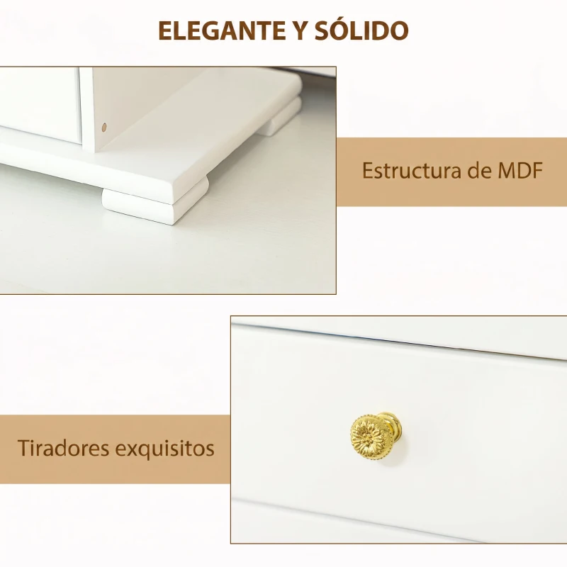 HOMCOM Caja Joyero de 4 Niveles con 2 Cajones Espejo Puertas Laterales con Ganchos para Pendientes Anillos Collares Blanco