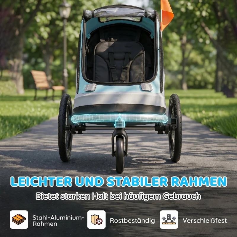 AIYAPLAY 2 in 1 Fahrradanhänger & Buggy Faltbar Kinderfahrradanhänger mit 5-Punkt Gurt Reflektoren 16-Zoll-Luftreifen Bremse