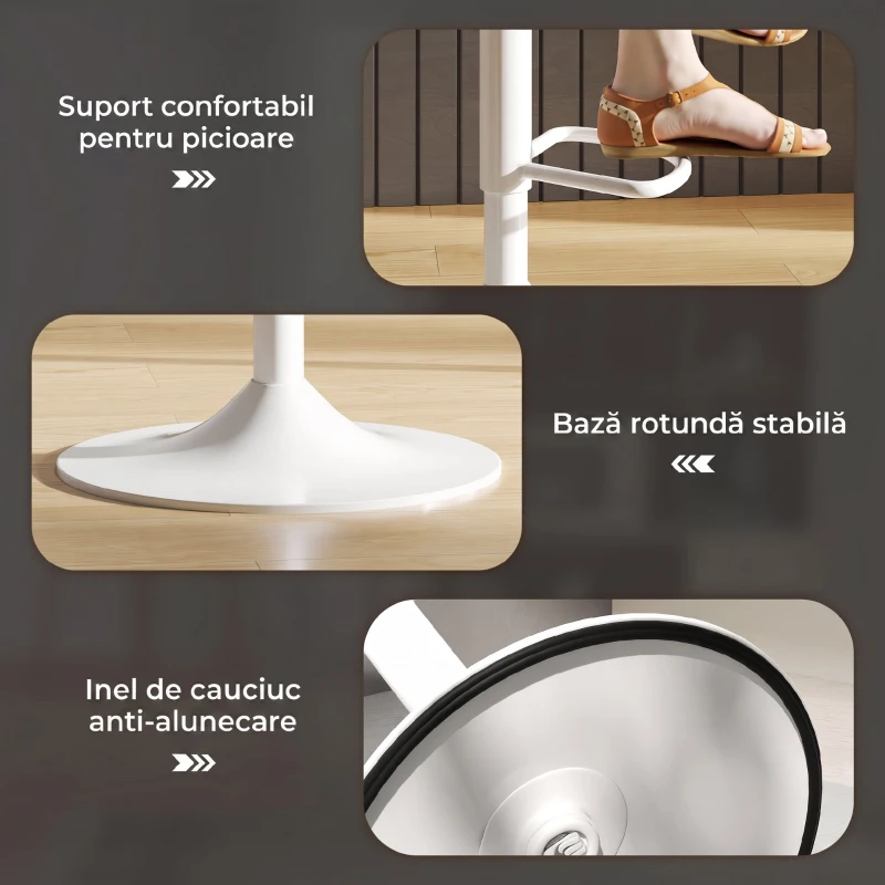 HOMCOM Set 2 Scaune de Bar cu Spătar și Suport pentru Picioare, Înălțime Reglabilă, Piele Ecologică PU, Alb
