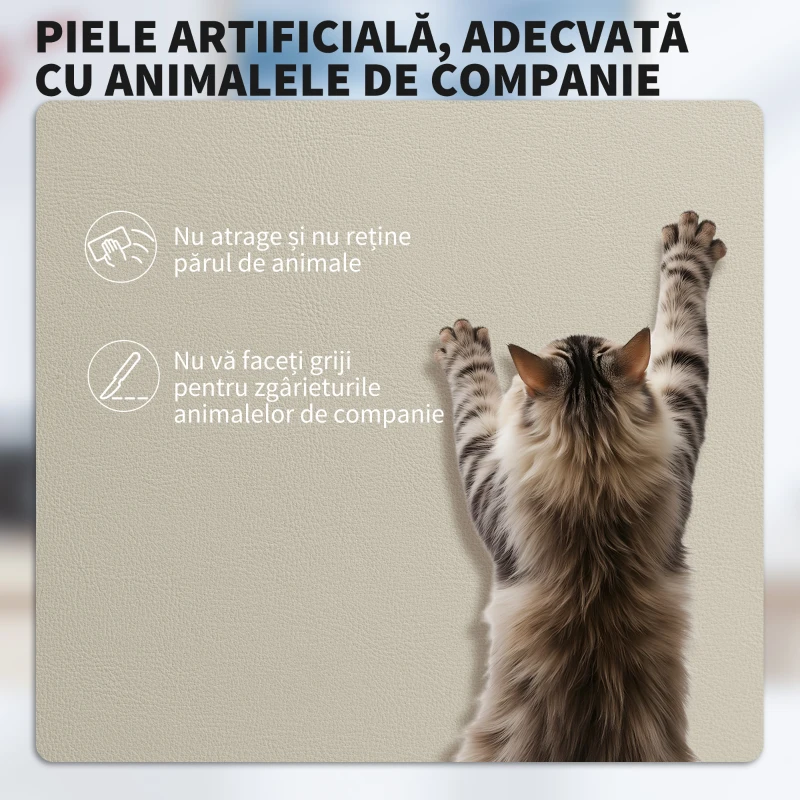 HOMCOM Scaun de birou reclinabil din piele ecologică, cu suport pentru picioare și roți, 65x67x111-119 cm, bej