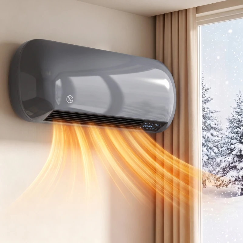 HOMCOM 2000W Ceramic Electric Heater with Fan, Adjustable Thermostat, Wall Mounted - Grey