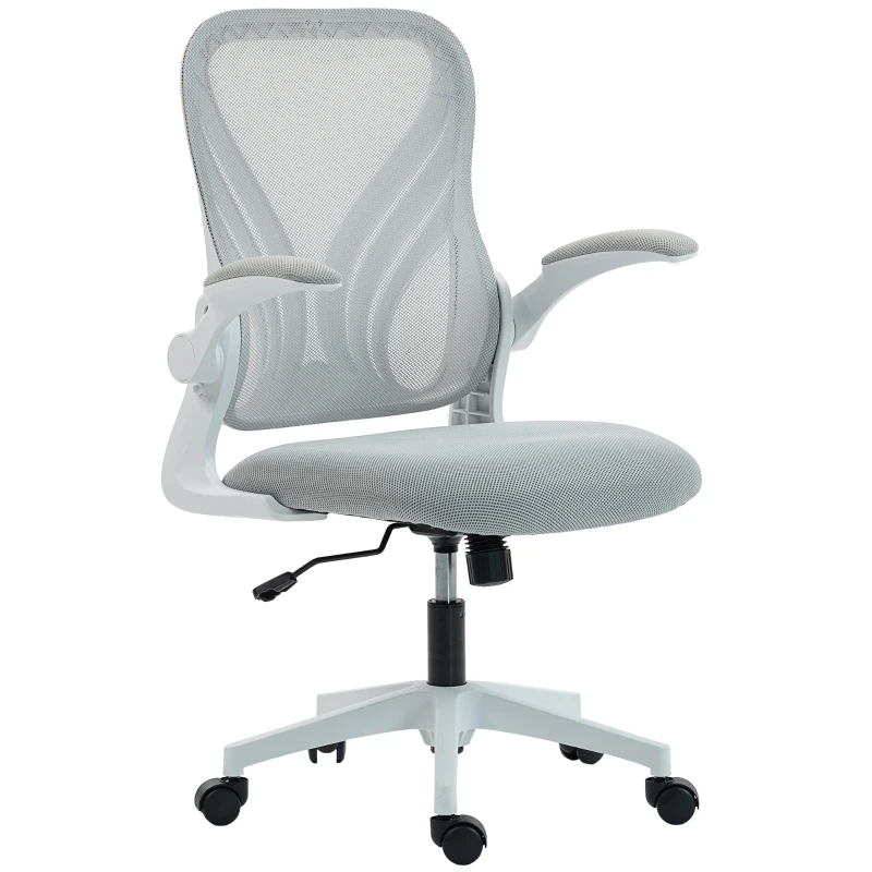 HOMCOM Chaise bureau ergonomique, fauteuil de bureau maille, dossier rabattable, accoudoirs relevables, 73x62x101-111cm, gris