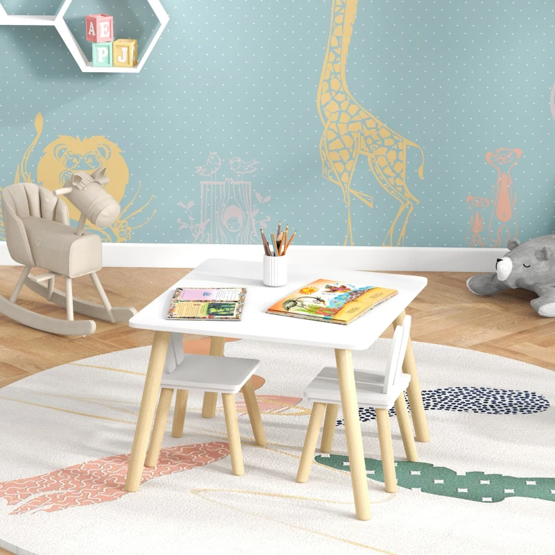 AIYAPLAY Ensemble table et 2 chaises enfant design scandinave motif oreille de lapin bois pin blanc