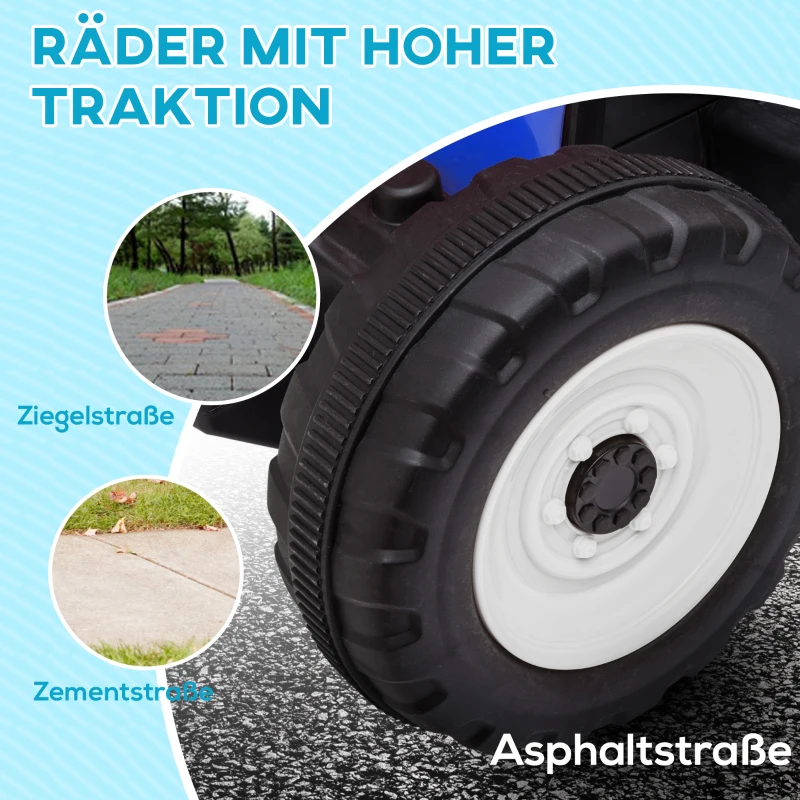 HOMCOM Elektrische Kinderauto met Aanhanger, Afstandsbediening, Lichteffecten, 3-6 km/u, voor 3-6 Jaar, Blauw(m-7)