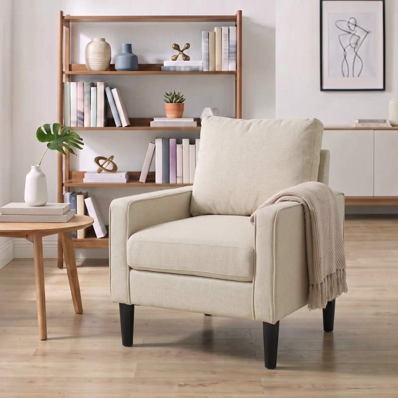 HOMCOM Accent Chair, Removable Pillow Linen Armchair with Comfy Spring Cushion for Living Room, Bedroom, Study, Cream