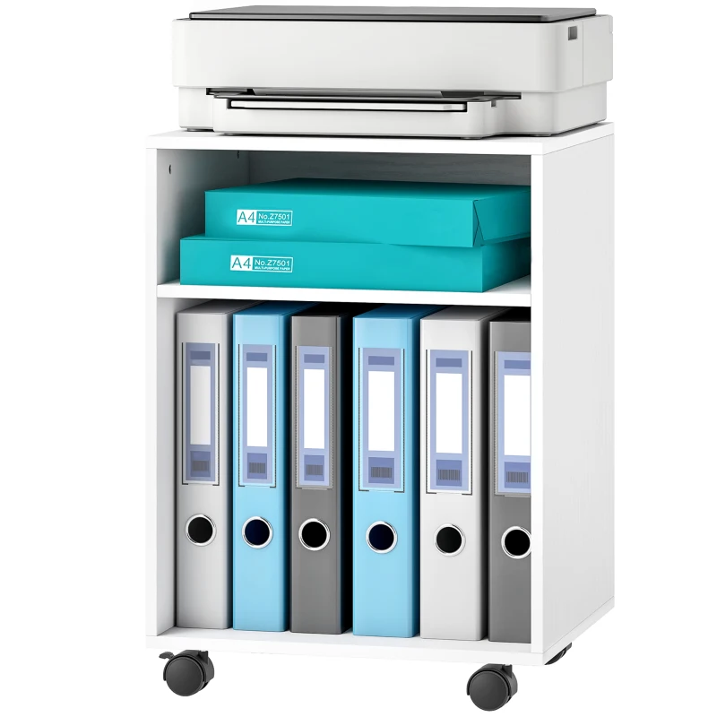 HOMCOM 2-Tier Printer Stand with Storage, Under Desk Printer Cart on Wheels, White