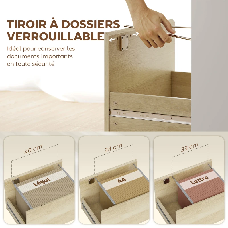 HOMCOM Bureau d'ordinateur avec bibliothèque 4 compartiments et tiroir verrouillable, 126 x 50 x 109 cm, chêne et blanc
