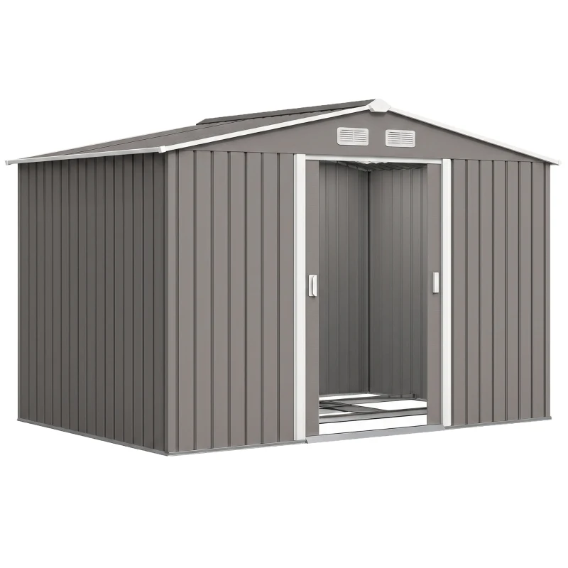 Outsunny Abri de jardin 5,4 m² 2,77 x 1,95 x 1,92 m kit de fondation porte coulissante ventilations acier galvanisé, gris