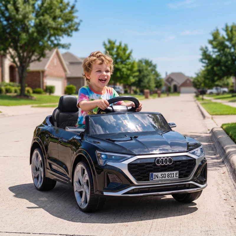 AIYAPLAY Audi Q8 etron Sportback Licensed Ride on Car with Remote Control, Four-Wheel Suspension, Soft Start for Ages 3-4, Black