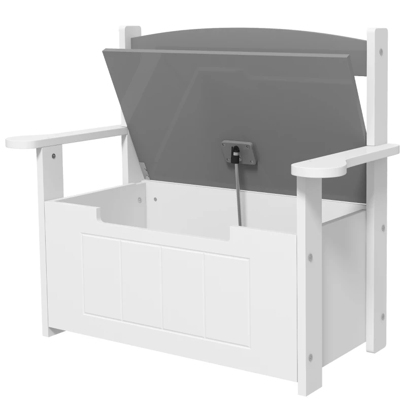 AIYAPLAY Baú de Brinquedos Infantil Banco de Armazenamento para Crianças com Encosto e Tampa Amortecida 68,5x34x58 cm Cinza e Branco