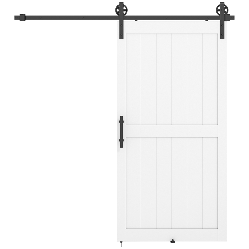 HOMCOM 213.4cm Sliding Barn Door Kit, Sliding Door with Track, Hardware, Upgraded Rollers and Floor Guide, Handle, White