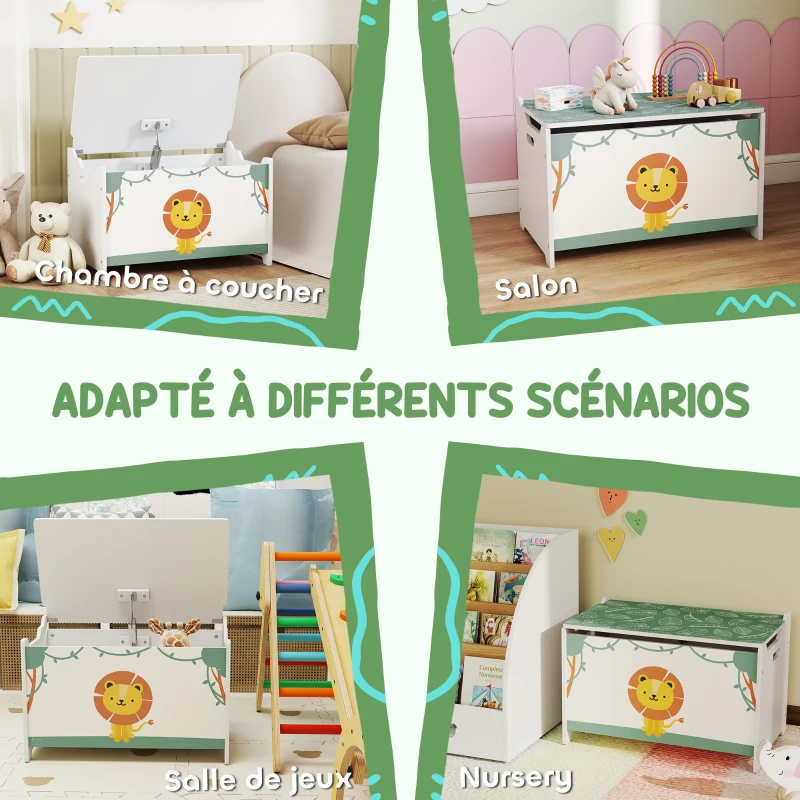 AIYAPLAY Coffre à jouets avec couvercle, coffre de rangement enfant avec charnières de sécurité, 60 x 37 x 39 cm, vert(m-6)