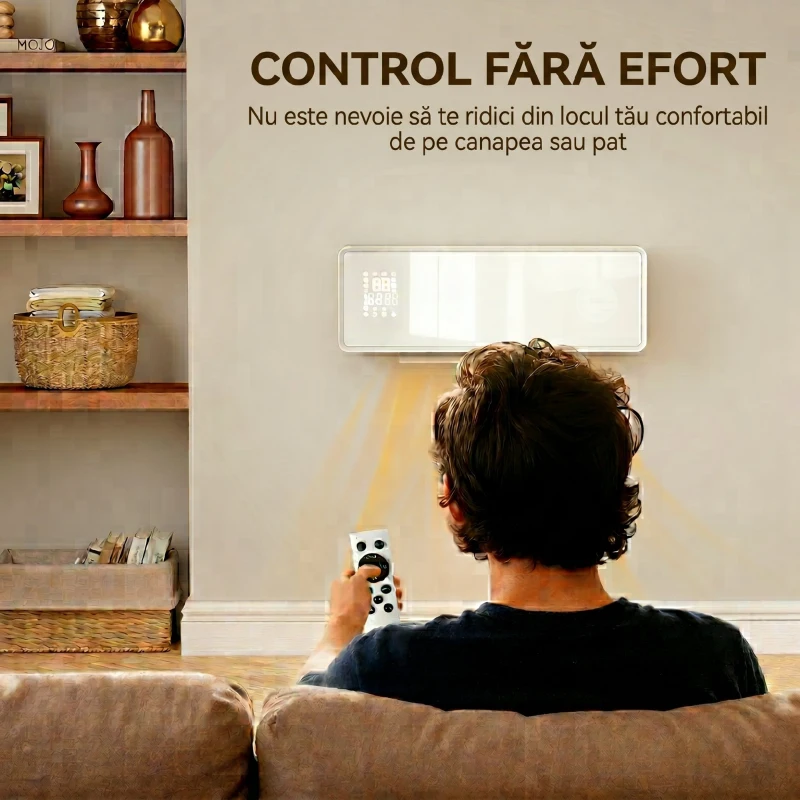 HOMCOM Aerotermă Electrică din Ceramică 2000W de Perete cu 3 Moduri, Temperatura Reglabilă, Timer, Telecomandă, Blocare pentru Copii, Alb