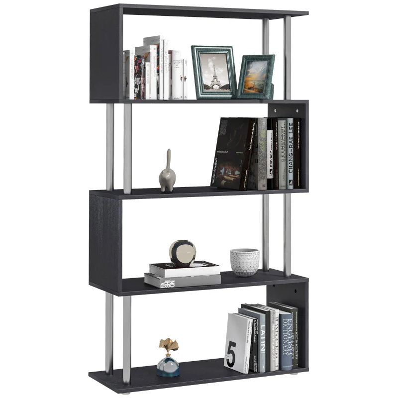HOMCOM S Shape Bookcase, 5 Tiers Bookshelf, Modern Freestanding Storage Shelf for Home Office, Study, Living Room, 80 x 30 x 145cm Black