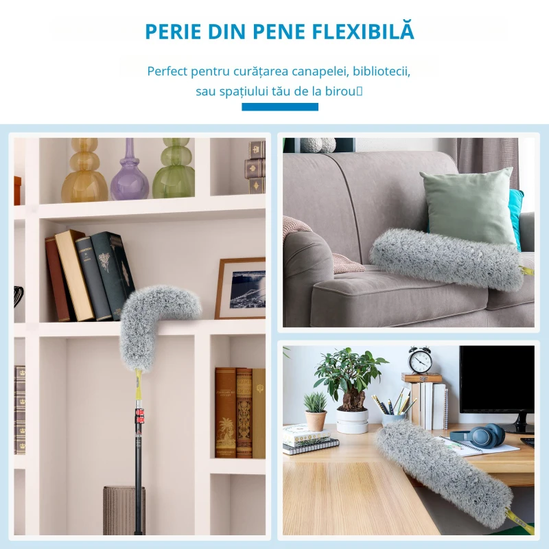 HOMCOM stergator Telescopic 3.5 m – Cap Pliabil Microfibra pentru Praful inalt