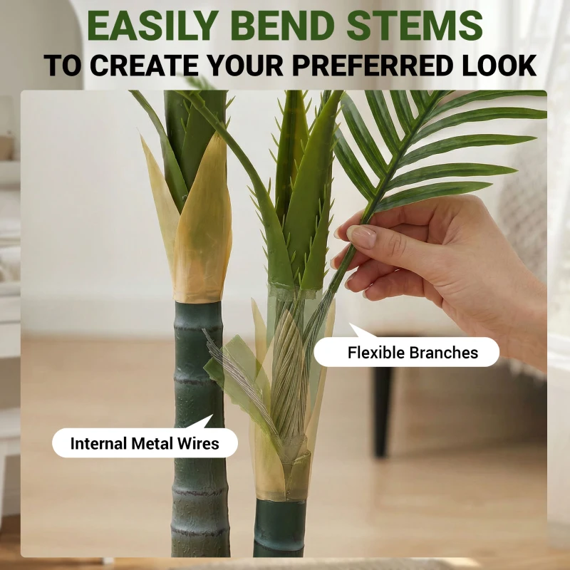 HOMCOM Artificial Palm Tree with 16 PEVA Leaves, 150cm Decorative Artificial Plant with Pot and Moss Effect, Green