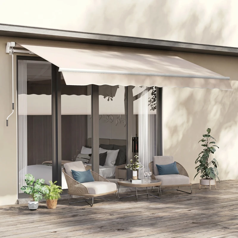 Outsunny Toldo Manual Retráctil 295x250cm Ángulo Ajustable con Manivela para Exterior Balcón Jardín Terraza Crema