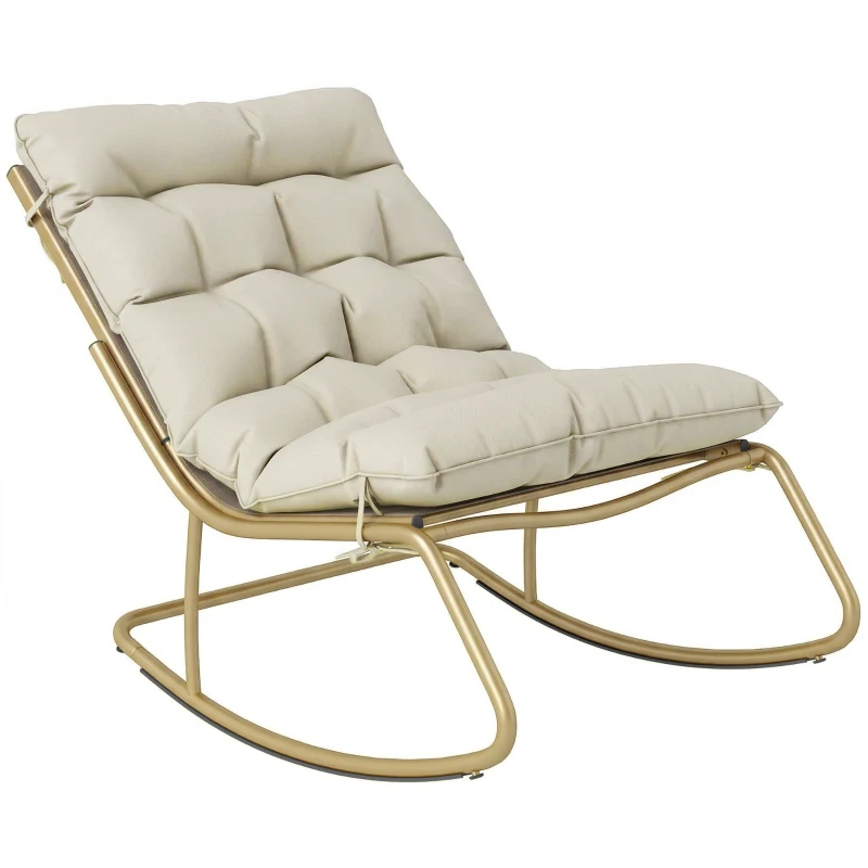 Outsunny Fauteuil à Bascule Extérieur Coussin Moelleux 125cm Large 64cm en Acier et Textilène Beige et Doré