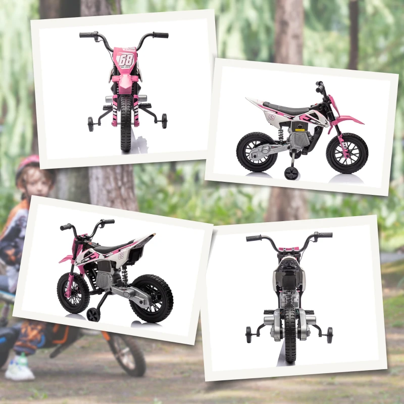 AIYAPLAY Moto elétrica infantil moto cross para crianças de 3 a 6 anos 2 motores 12V velocidade 5 km/h 109,5x60x72,5cm rosa