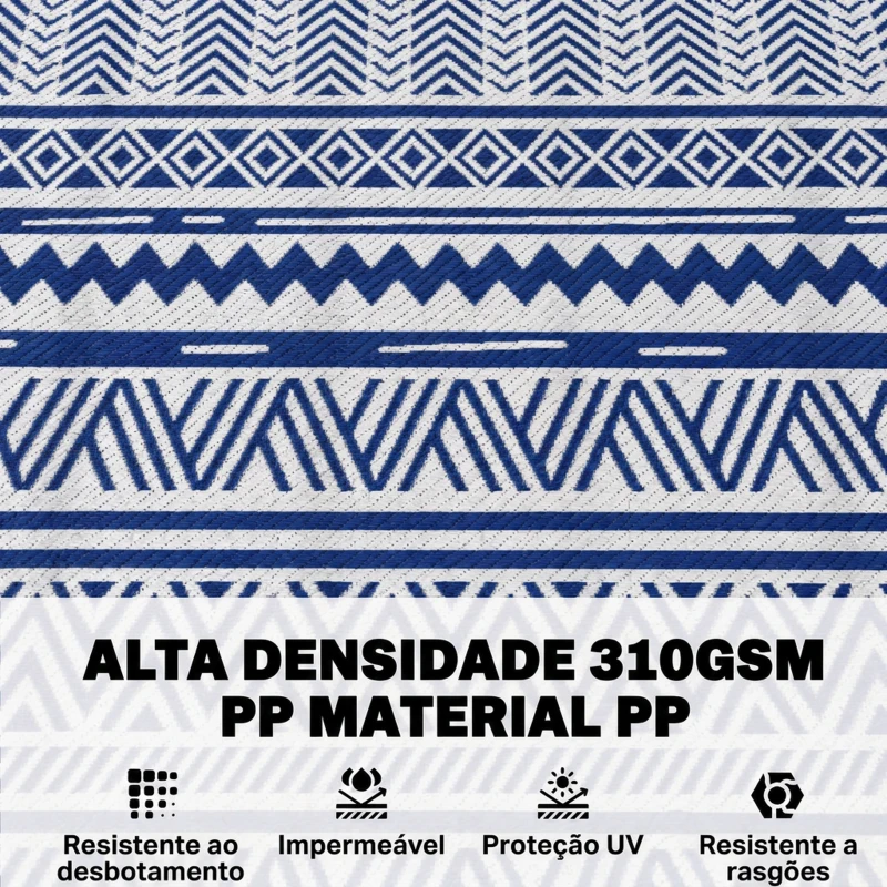 Outsunny Tapete de Exterior 182x274 cm Tapete Reversível Estilo Moderno para Varanda Pátio Campismo Praia Azul Escuro e Branco