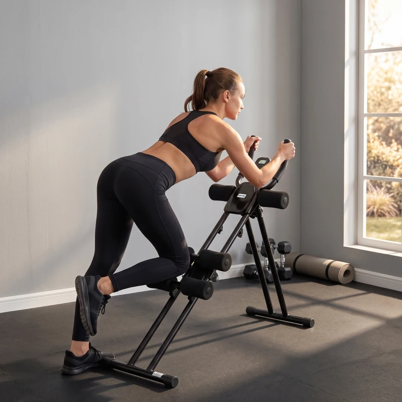 SPORTNOW Aparato de Abdominales Plegable con Pantalla LCD, Doble Riel, Espuma PVC, Marco de Acero, 92x41x83cm, Negro