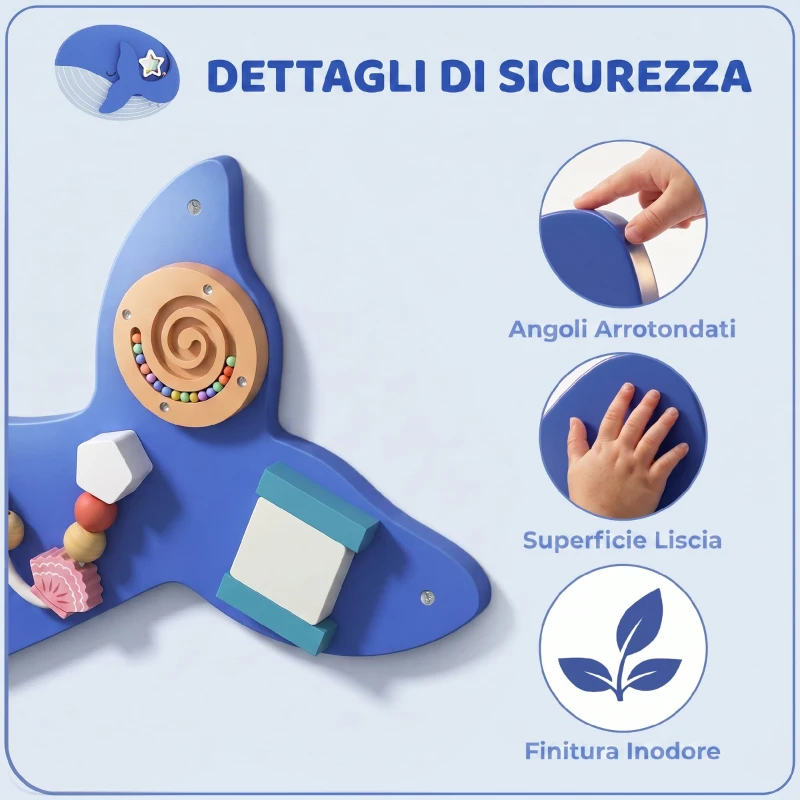 AIYAPLAY Pannello Sensoriale Montessoriano da Parete in Legno per Bambini da 2 Anni, Blu