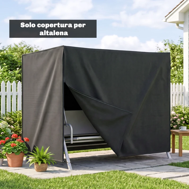 Outsunny Copertura per Dondolo da Giardino 3 Posti Impermeabile e Anti UV, 220x125x172 cm, Nero
