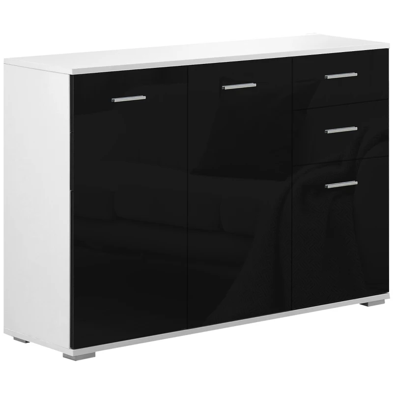 HOMCOM Armoire de rangement commode chambre/salon 2 tiroirs coulissants + 3 placards 106L x 35l x 76H cm MDF noir blanc