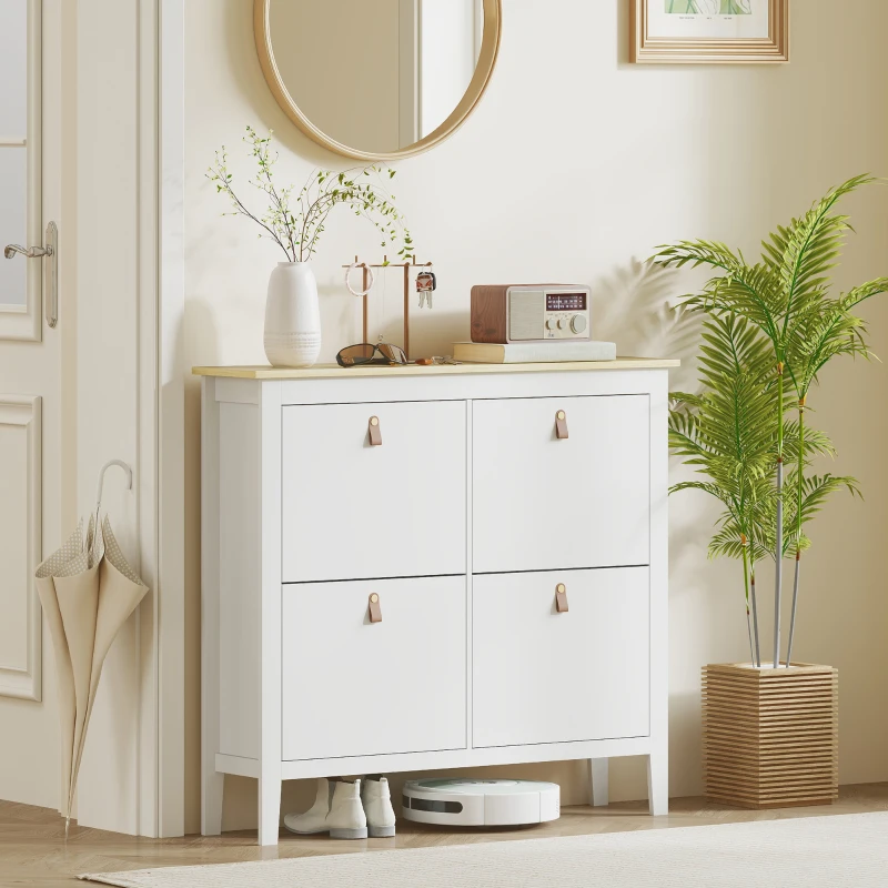 HOMCOM Pantofar Slim cu 4 Sertare pentru 20 Perechi de Pantofi, Mărime EU44 și Separatoare Reglabile, 105x24x95,5 cm, Alb