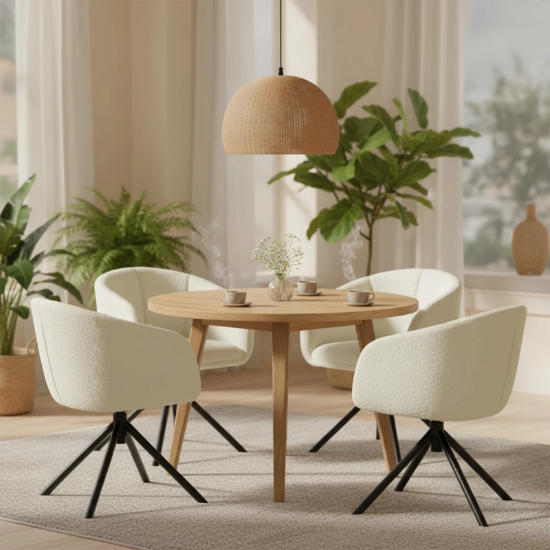 HOMCOM Chaise de salle à manger pivotante 360°, chaise de cuisine avec assise rembourrée, 58,5 x 59 x 78,5 cm, crème