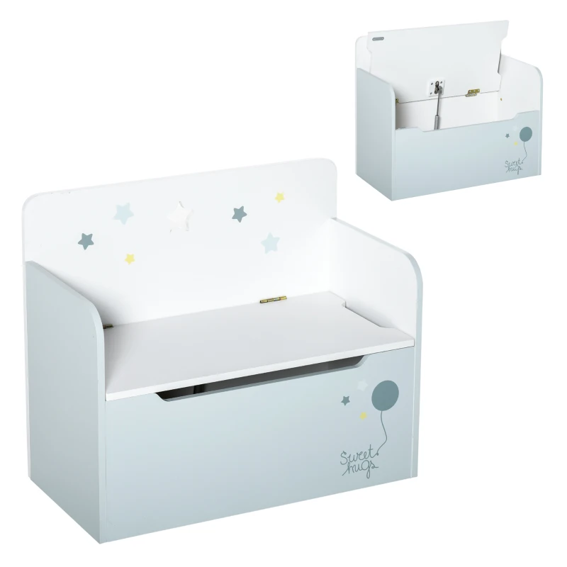 HOMCOM Panca Contenitore con Schienale in Legno per Bambini da 3-6 Anni, 60x30x50 cm, Azzurro