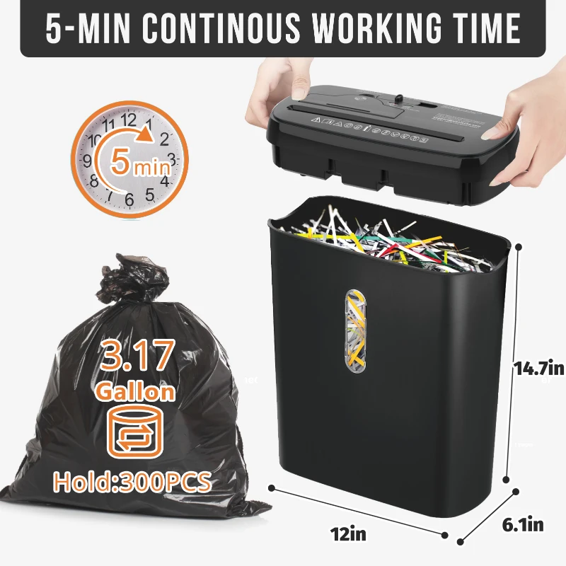 Efficient Paper Shredder with 3.17-Gallon Basket and P-2 Security Level, Perfect CD & Credit Card Shredder for Ofiices, 31L x 16W x 38H cm, Black