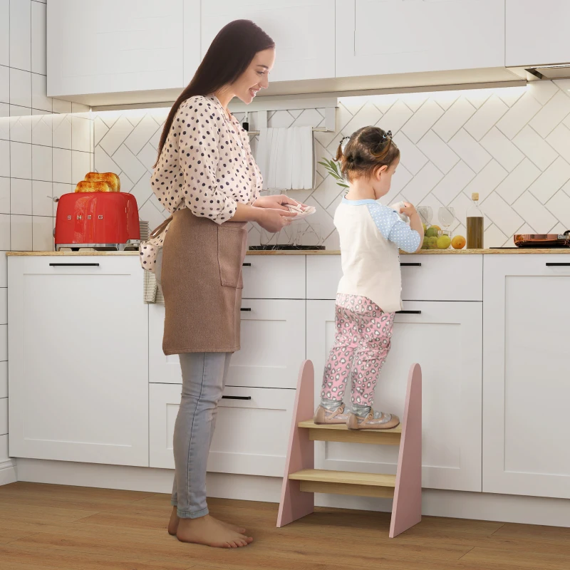 AIYAPLAY Banco para Crianças de 2 Degraus Torre de Aprendizagem Escada para Crianças acima de 3 Anos para Casa de Banho Cozinha 43x30x55 cm Rosa