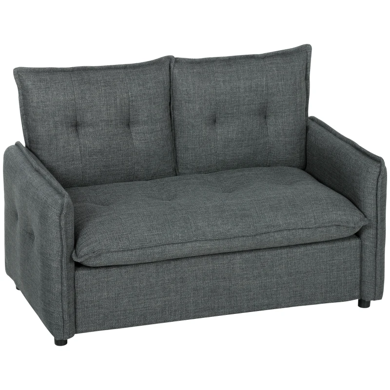 HOMCOM Canapé 2 places, canapé de salon moderne 131 cm avec assise rembourrée, coussins à ressorts, tissu en lin, gris foncé