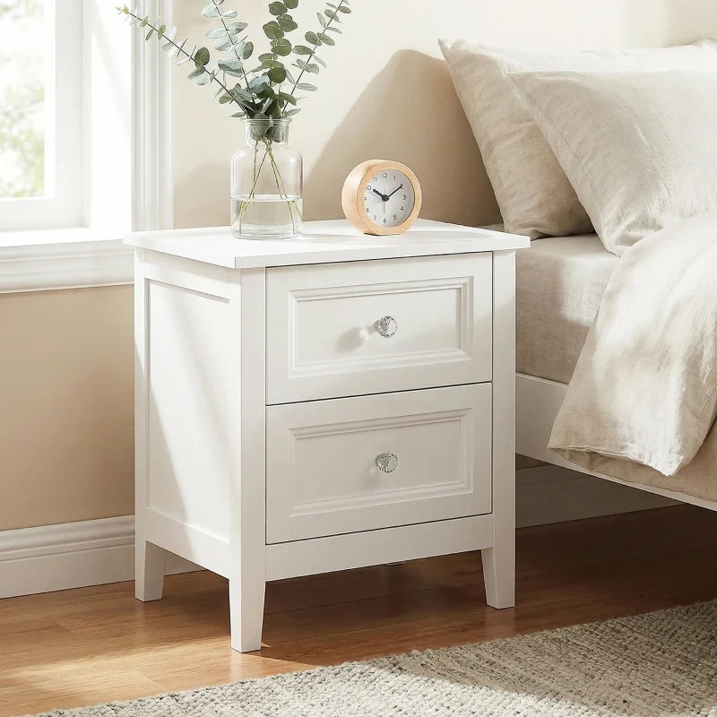 HOMCOM Nightstand with 2 Drawers Modern Bedside Table for Bedroom Living Room White
