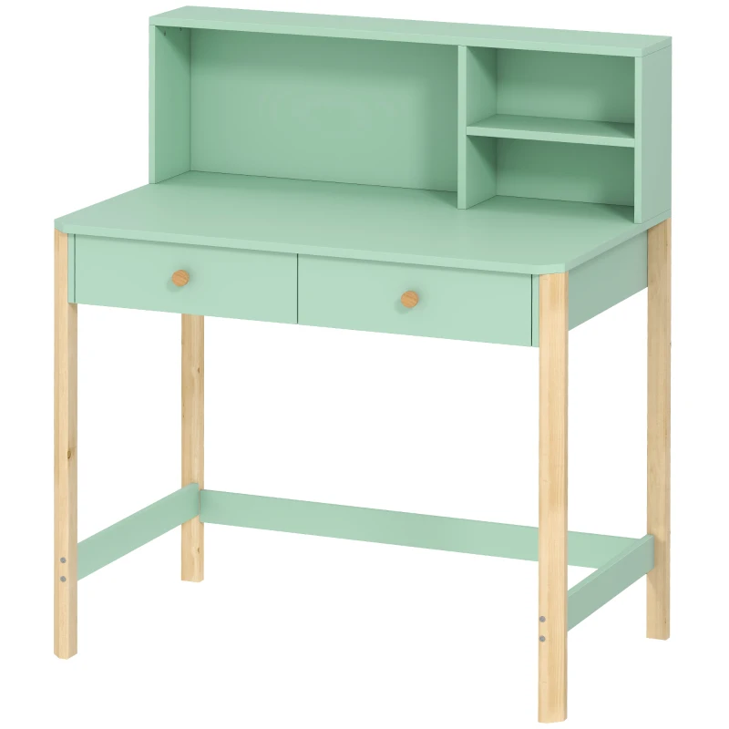 AIYAPLAY Secretária Infantil Mesa de Estudo para Crianças com 3 Compartimentos Abertos e 2 Gavetões 90x52x105 cm Verde