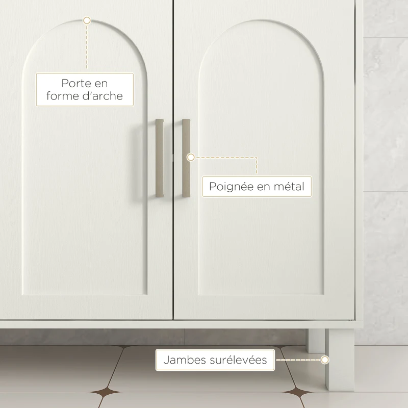 HOMCOM Meuble sous lavabo meuble de salle de bain avec placard à deux niveaux étagères réglables 90l x 30P x 63H cm crème