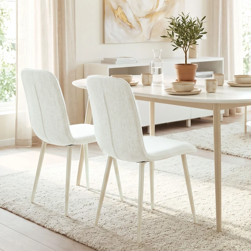 HOMCOM Sillas de comedor 2 unidades, sillas de cocina acolchadas con efecto lino y patas ligeras, crema