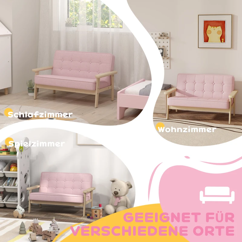 AIYAPLAY Kindersessel, Kindersofa mit Holzrahmen, Samtoptik, gepolstert, für Kinder von 3-15 Jahren Rosa