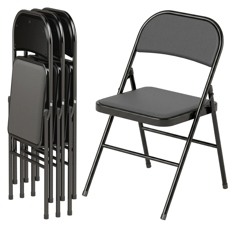 HOMCOM Lot de 4 chaises pliantes chaises de salle à manger portables cadre en acier 45 x 46 x 78 cm noir
