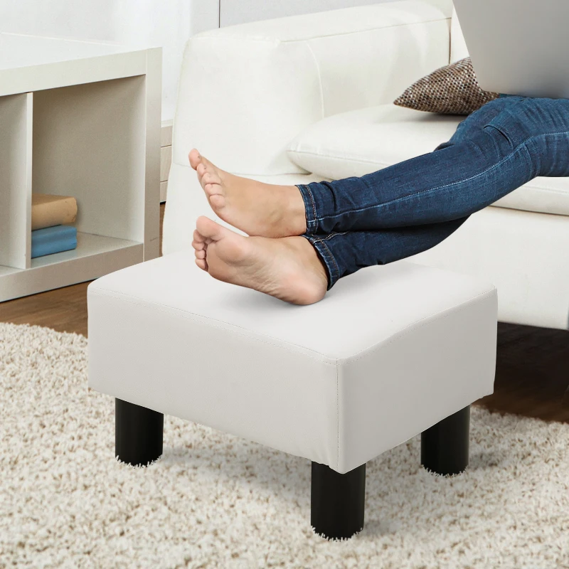 HOMCOM Taburet dreptunghiular tapițat cu piele ecologică albă, ideal pentru living și hol, 40x30x24 cm
