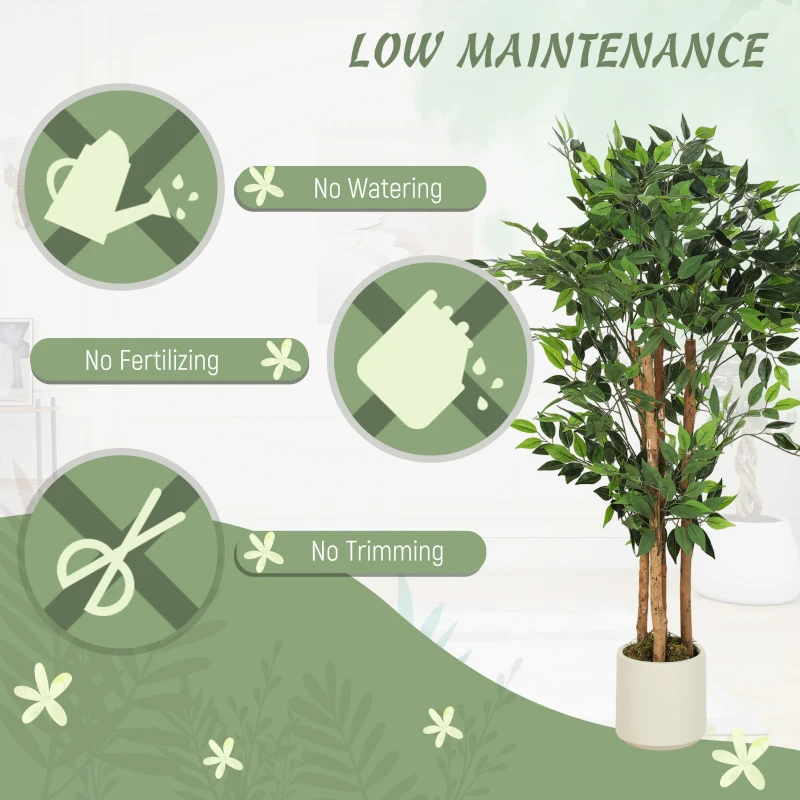 HOMCOM 120cm Artificial Ficus Tree, Fake Potted Tree with Solid Wood Trunk and Pot for Indoor, Green