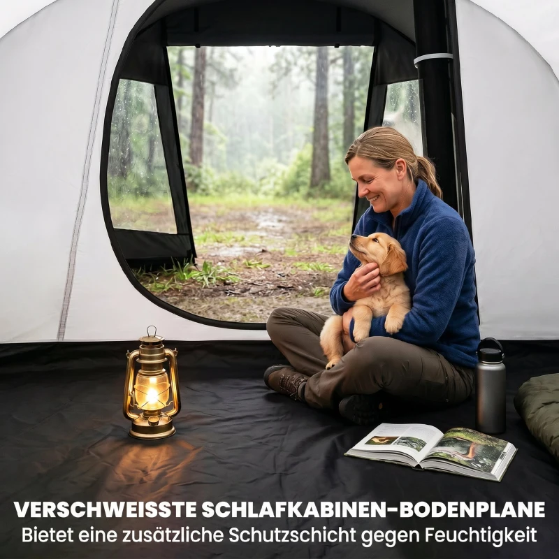 Outsunny Campingzelt Trekkingzelt Zelt, wetterbeständig, 2 Räume,  475 x 264  cm Breite x 172, Schwarz
