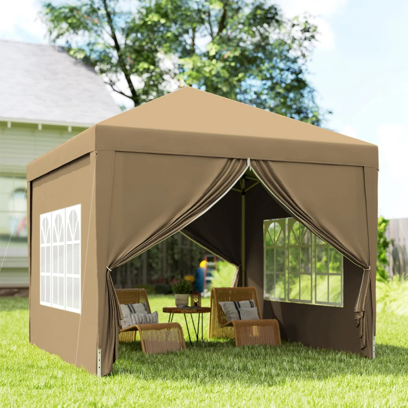 Outsunny 3x3(m) Pop-Up Gazebo, with Curtain Walls and Windows, Khaki