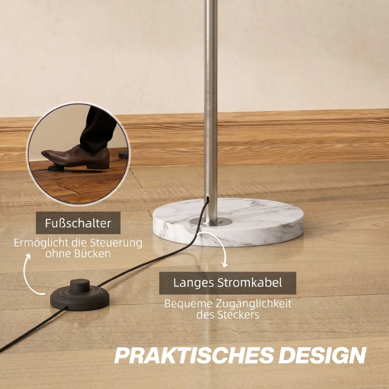 HOMCOM Stehlampe, Bogen-Design mit Marmorsockel, 167 cm, Silber