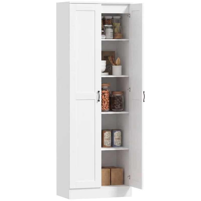 HOMCOM Voorraadkast 175 cm met opbergruimte, keukenkast met soft-close deuren en verstelbare planken, wit